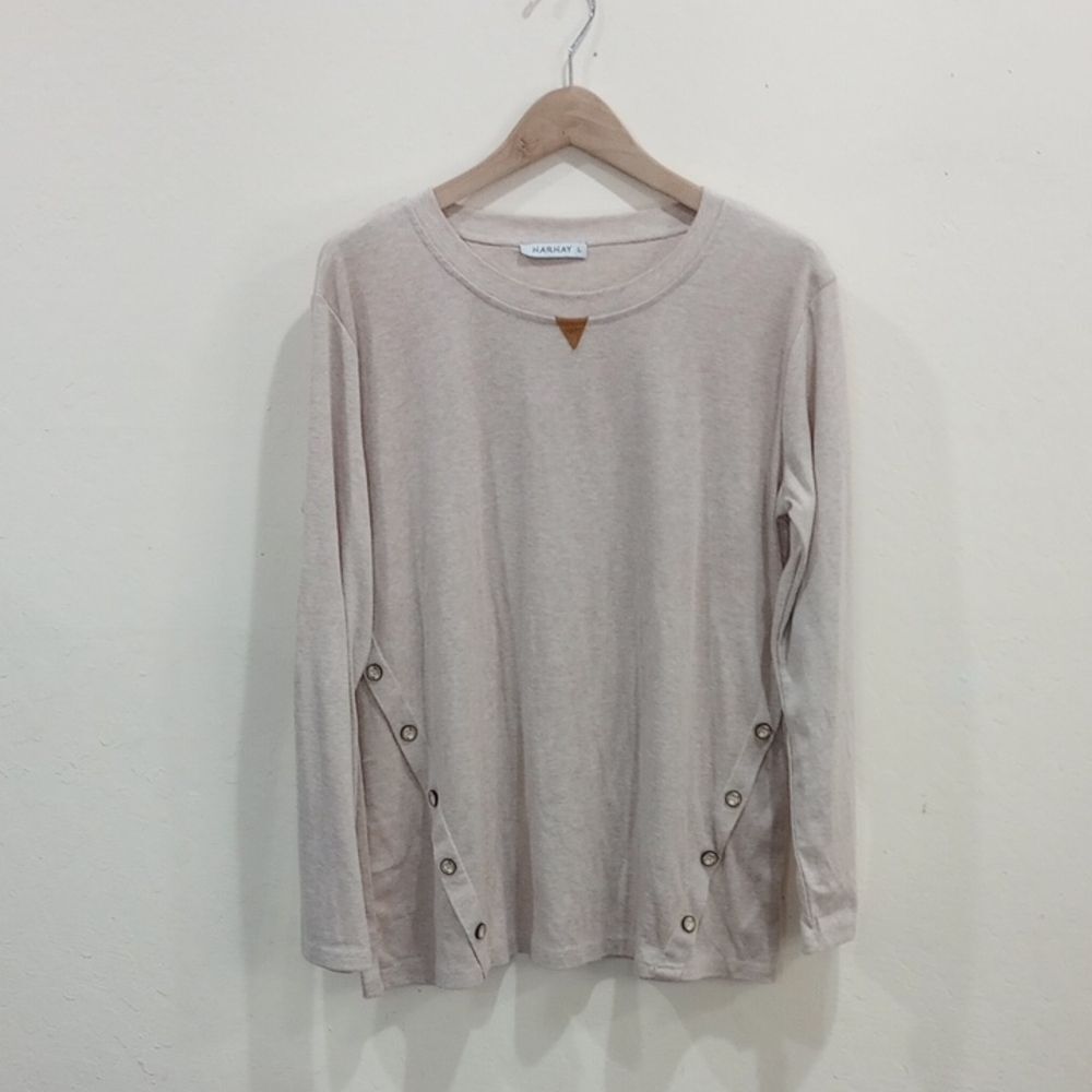 Harhay Beige Knit Shirt With Elbow Patches, Size L